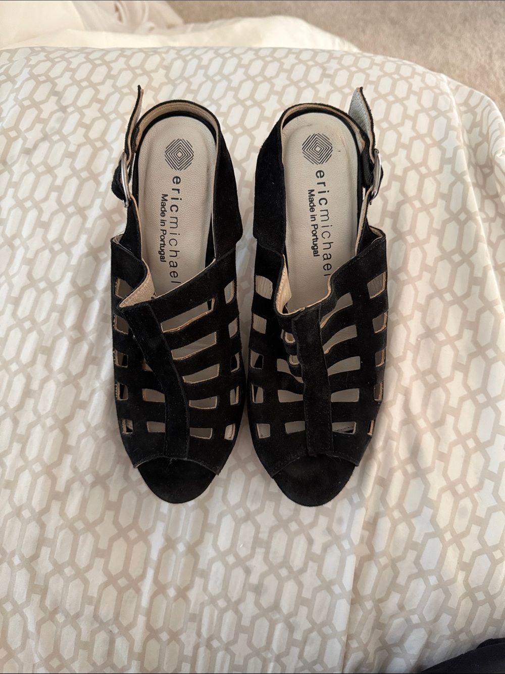 Eric Michael Black Suede Cutout Cage Slingback Heels